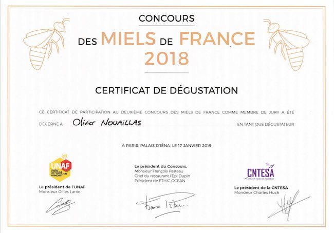 Diplome d'olivier au concours des miels 2019